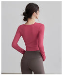 Gym Long-sleeved Yoga Clothes with Chest Pads for Women Autumn High-looking Running Sports Tops Pilates Fitness T-shirts Clothes
