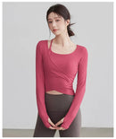 Gym Long-sleeved Yoga Clothes with Chest Pads for Women Autumn High-looking Running Sports Tops Pilates Fitness T-shirts Clothes