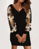 Dresses For Women 2024 Sexy V Neck Mesh Lace Sleeve Loose Dress Spring Autumn Casual Elegant Office Ladies Dress Robe Femme