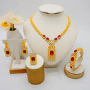 Fashion Ethiopia Dubai Women's Jewelry Set African Wedding Jewelry Necklace Bracelet Earring Ring Set